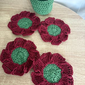 Juego de posavasos de flores a crochet (patrón) / Flores y maceta de crochet con bonitos pétalos (patrón en PDF)