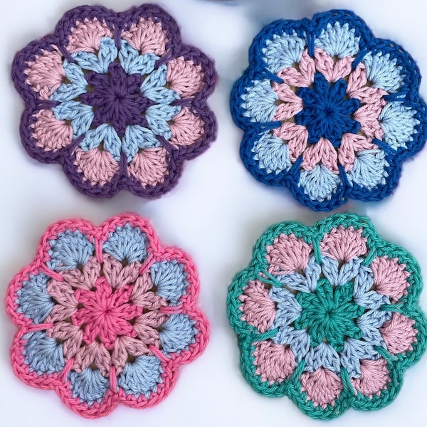 Pattern | Beautiful African Flower Crocheted Coaster Set and Pot