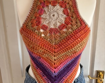 Häkelanleitung | Boho Neckholder Weste Muster | 70s Style (PDF-Schnittmuster)