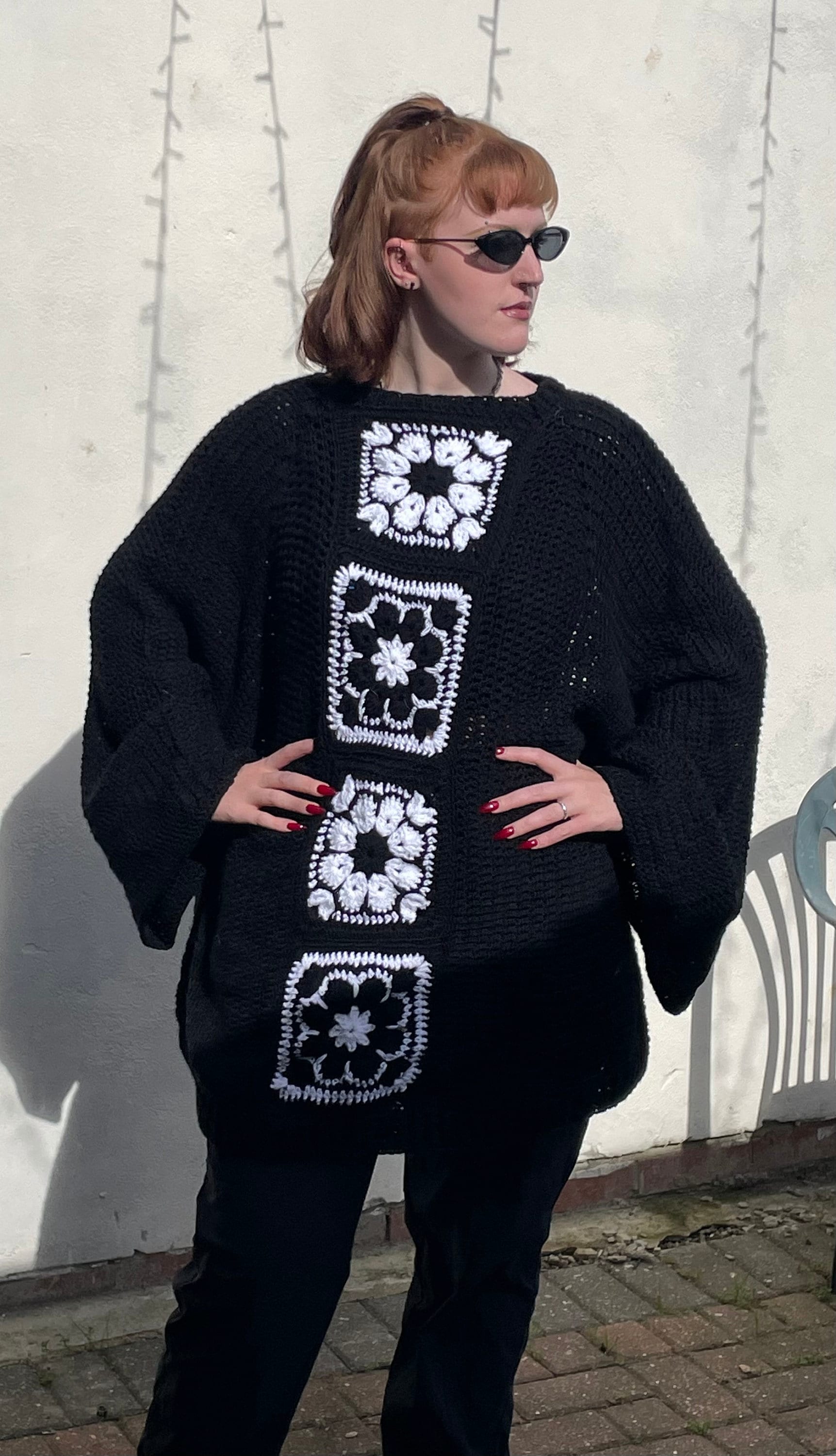 African Flower Crochet Sweater Pattern | Batwing Sleeve Jumper PDF
