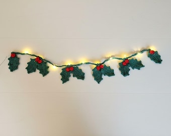 Light Up Holly Crochet Garland Pattern | Christmas Festive. Crocheted Decor (PDF Pattern)