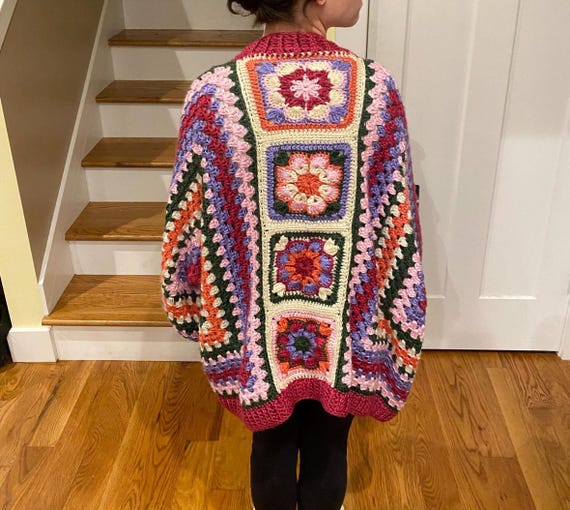 Crochet Cardigan Pattern: Purple Haze Oversized Hexagon, African