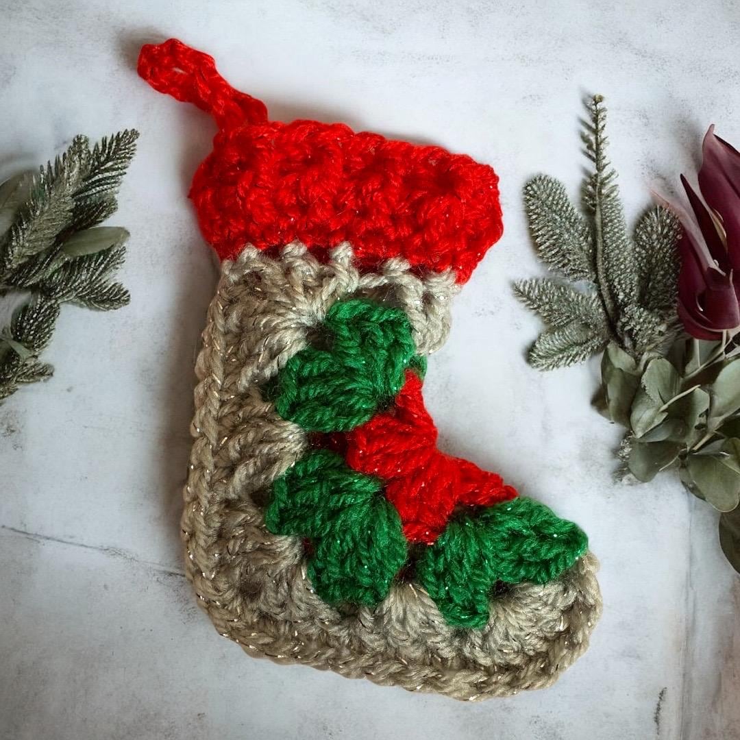 30 Christmas Stocking Crochet Patterns for Handmade Holiday Keepsakes 34 Mini Granny Cluster Christmas Stocking Pattern
