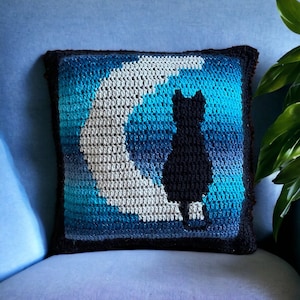 Pattern | Crochet Cushion Pattern featuring Cat and Moon Mosaic