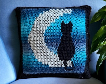 Pattern | Crochet Cushion Pattern featuring Cat and Moon Mosaic