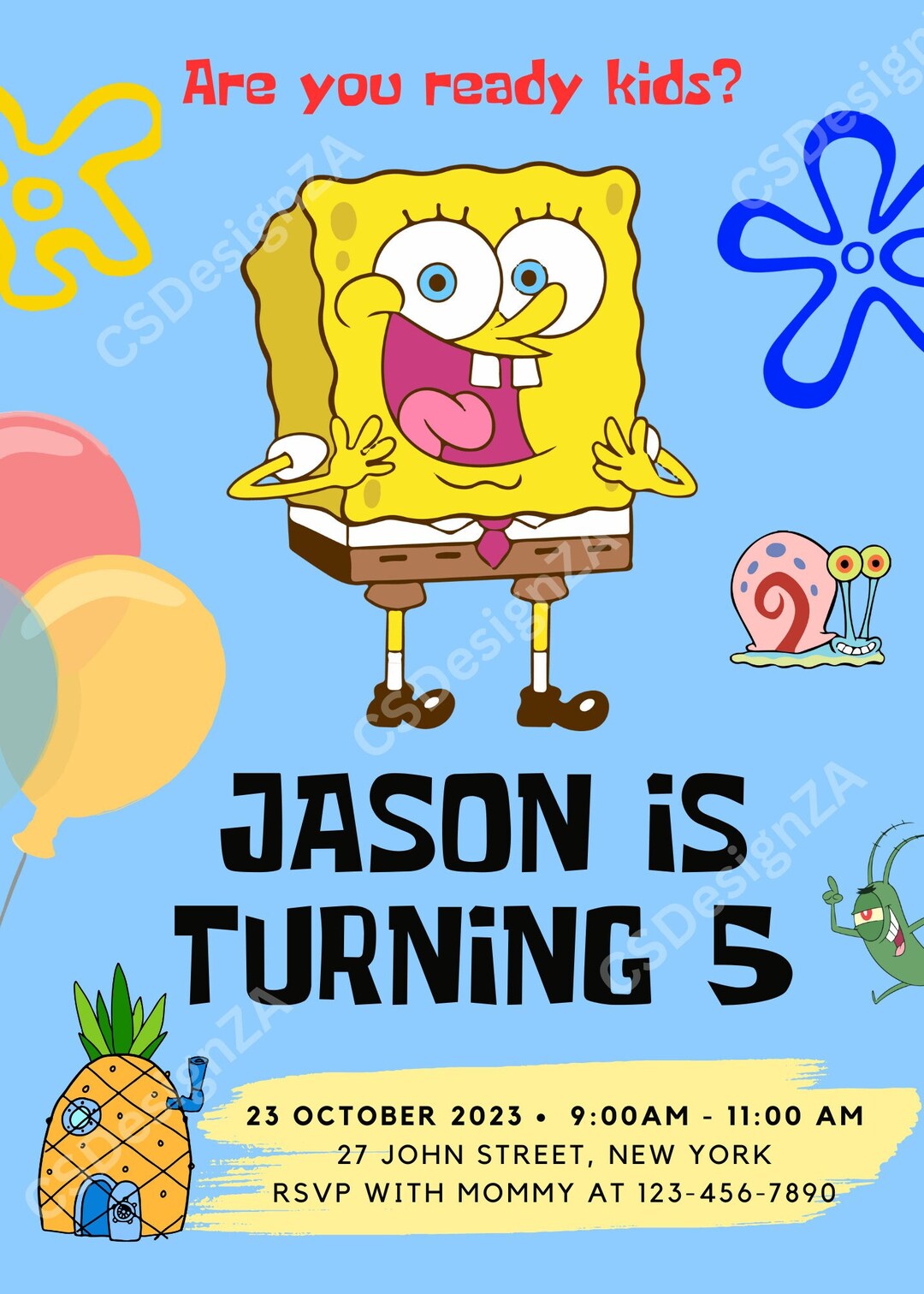 Spongebob Squarepants Party Invite Canva Template - Etsy