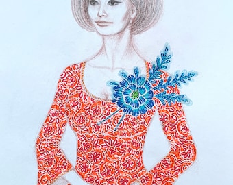 Zeichnung von Sophia Loren 29,7x42cm (A3). Bleistift, Marker auf Papier. Ungerahmt. Originalkunst