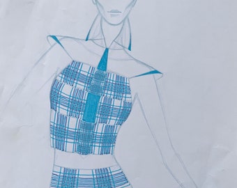 Sketch of fashion girl. 30x40 cm. Colored pencil, markers on paper. Unframed. Original art