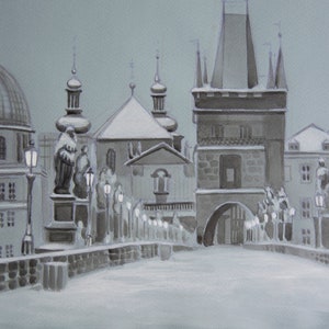 Prague, Charles Bridge. 21x30 (A4) Gouache painting on paper. Unframed. Ukrainian artist.