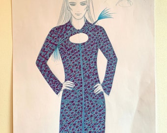 Sketch of fashion girl. 30x40 cm. Colored pencil, markers on paper. Unframed. Original art