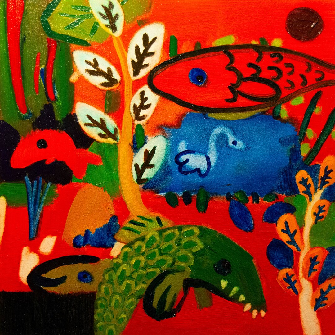 Underwater Composition. Oil Painting on Cardboard. Modern Art. Young