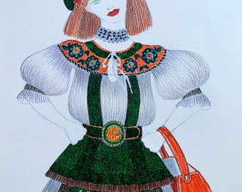 Skizze eines Modemädchens. 29,7x42 cm (A3). Bleistift, Marker auf Papier. Ungerahmt. Originalkunst