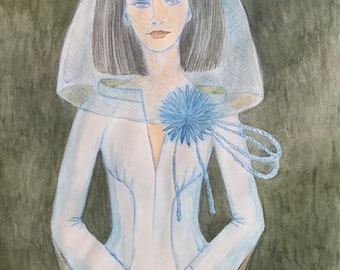 Croquis de la mariée. 29,7 x 42 cm (A3). Crayon, acrylique sur papier. Sans cadre. Oeuvres d'art originales