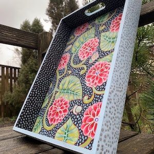 Rustic Wooden Tray Hand Painted with Acrylics | Floral Boho Home Decor rustic | Unique Kitchen Gift | Tea or Coffee Table Tray