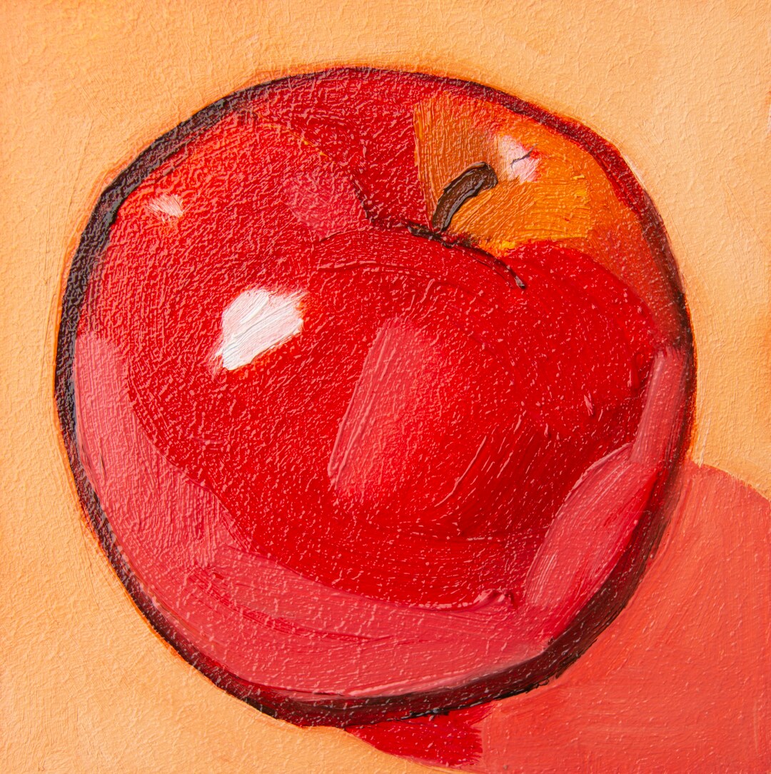 Red Apple Etude. Miniature Oil Painting on Cardboard. Signed by Artist