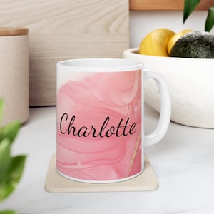 Pink Marble Mug, Personalised Mug, Custom Name Cup, Coffee Tea Cup Gift For Her, Valentines Gift For Her Him, Sister Mum Birthday Gift