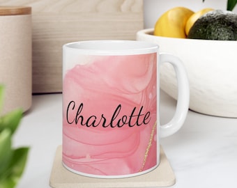 Pink Marble Mug, Personalised Mug, Custom Name Cup, Coffee Tea Cup Gift For Her, Valentines Gift For Her Him, Sister Mum Birthday Gift
