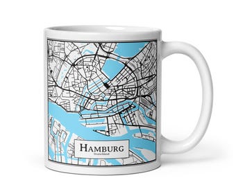 Tazza con mappa della città di Amburgo, mappa della città della Germania, tazza come souvenir, regalo per uomini e donne, idea regalo