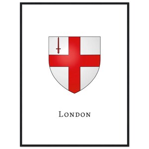 Brasão de armas Londres Grã-Bretanha Inglaterra - Pôster com moldura de madeira ou sem moldura - Imagem de parede Cozinha Quarto - Estilo moderno - Ideia para presente