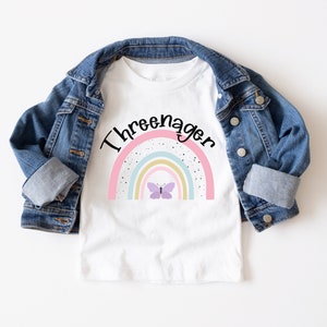 Threenager shirt - birthday girl shirt - toddler birthday- funny shirt - girl clothing gift