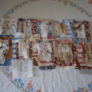 Vintage Fabric Snips Snippets Lace Fabrics Silks Charms Crafts Ephemera for Junk Journals