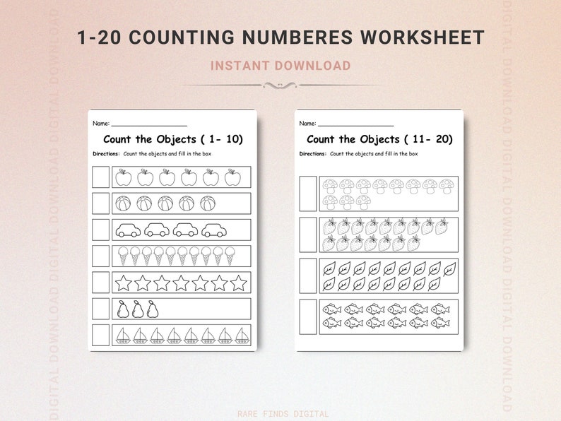 Printable Counting Worksheets for Kids Number Recognition Math - Etsy