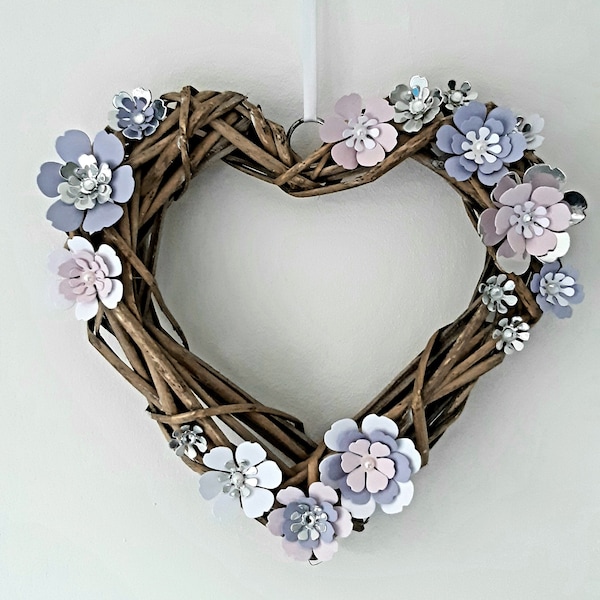 Flower wicker heart wreath, floral, home decor, handmade