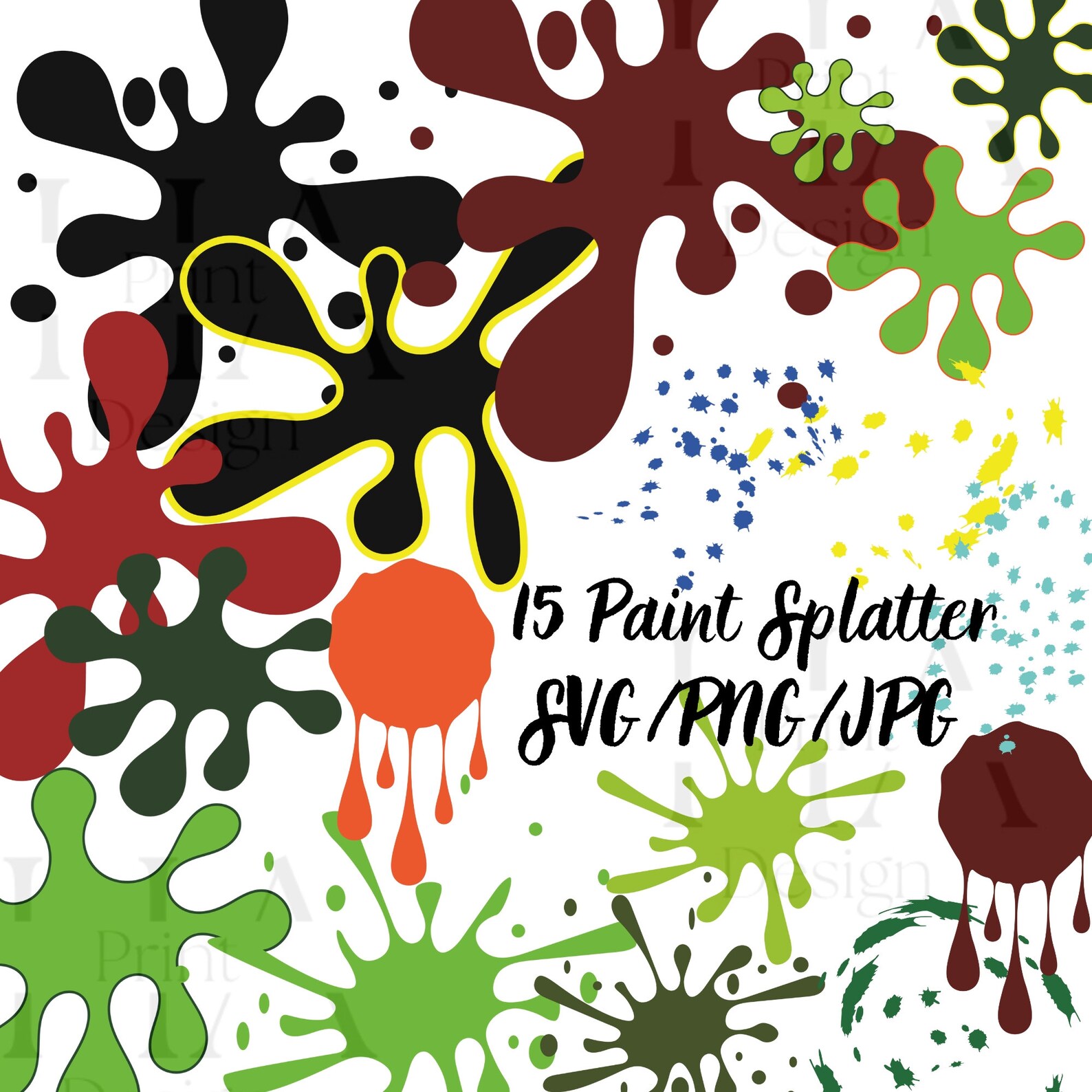 15 Paint Splatters SVG PNG, Paint Splatter Bundle, Paint Splatters ...