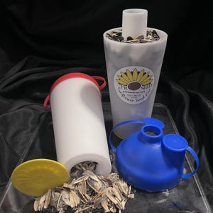 ProSeed® Sunflower Seed Snack Cup has Seed Storage & Shell Disposal in One Cup (patented). Works with pistachios. Rainbow of lid colors.