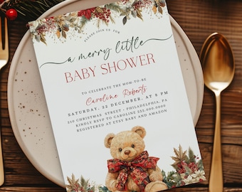 Christmas Teddy Bear Baby Shower Invitation | Editable (Instant Download)