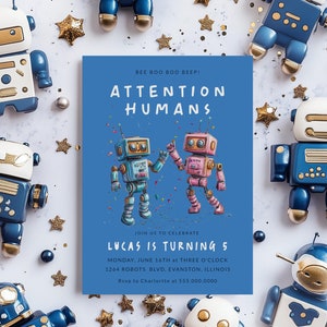 Robots  birthday party  invitation | Charming Robots Boy Birthday  | Robots Themed Party |  Editable | Instant Download
