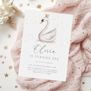 Swan Birthday Party Invitation | Swan First Birthday invite | Swan theme  | Swan Princess Invite | Editable | Instant Download
