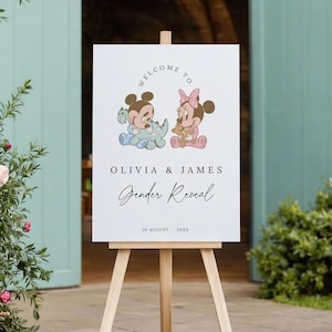 Mouse Gender Reveal Welcome Sign | Adorable Minnie and Mickey Gender Reveal Party Sign| Editable  | Instant Download
