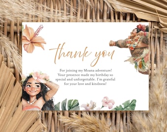 Moana Thank you Editable Card | Moana Tropical Thank you  Sign | Moana Thank you Birthday Card|  Instant Download| Editable