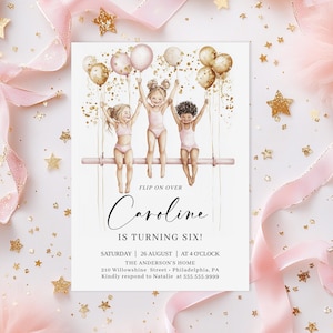 Gymnastics Birthday Party  Invitation template | Perfect for Girls  Birthday Invite | Jump Tumble Play Theme| Editable | Instant Download