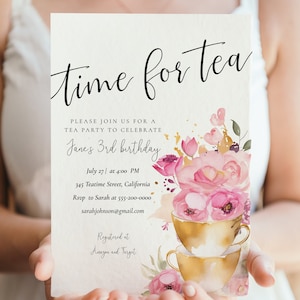Time for Tea Party Invitation  Template  DIY Download | Let's celebrate | Charming Tea Party Card Design | Instant download