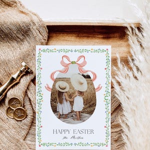Minimalist Easter Photo Card Template | Spring Holiday Card | Easter Family Photo card| Easter Egg Card| Easter Bow