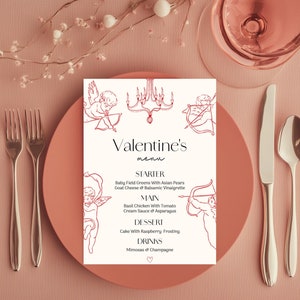 Valentines  Menu Editable Template | Valentine Dinner Party Menu |Valentine's Day Menu  | Instant Download |Editable