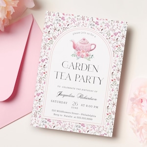 Garden Tea Party Birthday Invitation Template | Tea party invitation  | Garden party birthday  invitation | Editable |  Instant download