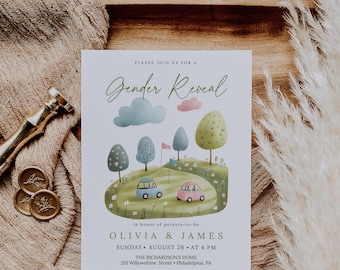 Golf Gender Reveal Invitation: Watercolor Partee, Editable Invite