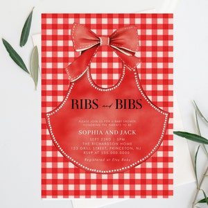 BBQ  Baby shower Invitation template | BABY-Q Baby Shower Invite | Barbecue Ribs and Bibs Baby Shower |  Editable | Instant Download