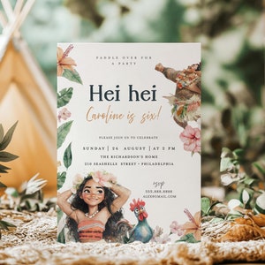 Modèle d'invitation d'anniversaire « Hei Hei » de Moana | Invitation d'anniversaire tropicale pour tous les âges | Invitation estivale | Téléchargement instantané | Modifiable