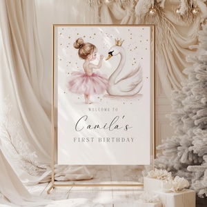 Ballerina Birthday Party  Sign | Ballerina First Birthday Sign | Ballet theme  | Ballerina and Swan Sign| Editable | Instant Download