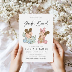 Mouse Gender Reveal Invitation| Adorable Minnie and Mickey Gender Reveal Party Invite| Editable  | Instant Download
