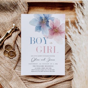 Gender Reveal Party Invitation| Floral Boy or Girl Invite | Watercolor  Flowers Gender Reveal Invitation | Editable  | Instant Download