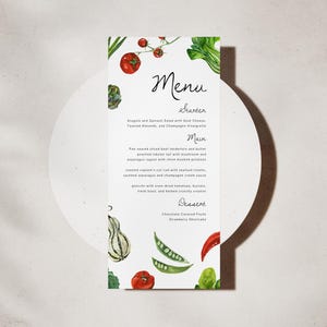 Modèle modifiable de menu fraîchement sorti du marché | Menu Légumes | Menu Légumes | Menu du dîner |  | Thème végétarien du marché de producteurs | Modifiable