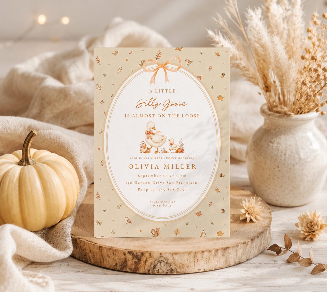 Rustic Fall Invitations Autumn Goose Baby Shower Editable Invitation, Rustic Autumn Duckling ...