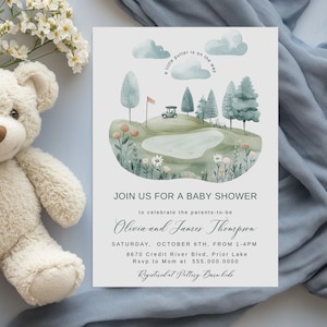 Uitnodiging golfbabyshower | Golfthema | Babyshower voor golfparen | Uitnodiging voor een feestje | Bewerkbaar |  Direct downloaden