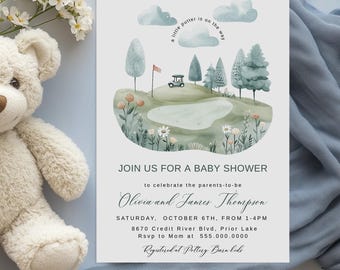 Golf Baby Shower Invitation | Watercolor Golf Cart, Editable (Digital Download)