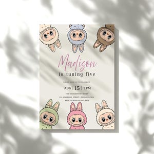 Editable Labubu  Birthday Invitation | Labubu  Birthday Theme | Labubu Any Age Invite | Labubu cute minimalist Editable Template